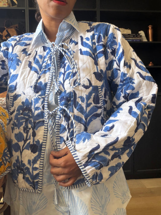 Indigo Bloom Reversible Quilted Jacket