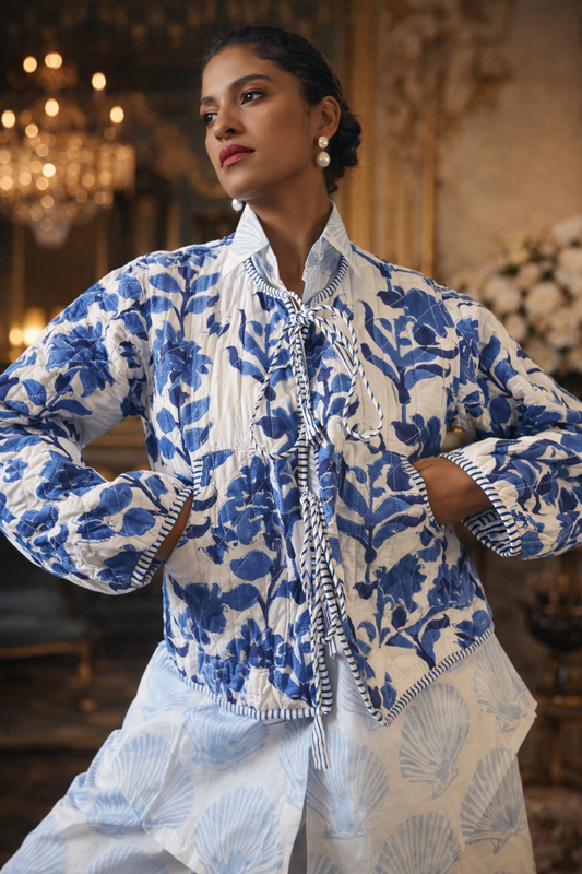 Indigo Bloom Reversible Quilted Jacket