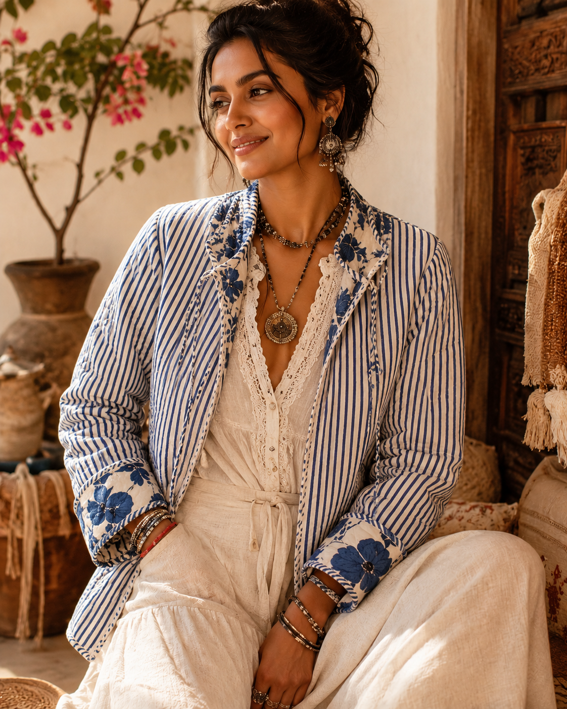 Indigo Bloom Reversible Quilted Jacket